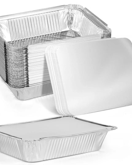 50/100pcs Aluminum Foil Trays with Lids Non-Stick Baking Pans Food Grade BBQ Bowl for Air Fryer Oven Baking Cooking Kitchen Tool