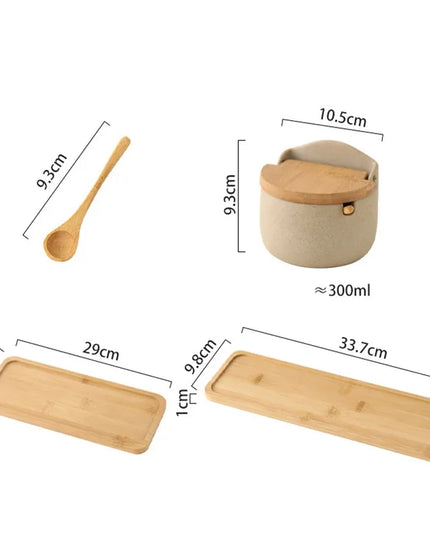Japanese Style Ceramic Seasoning Jar Bamboo lid Spice jar With Spoon Kitchen Sugar Salt Spices Storage Box Household Container