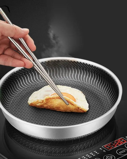 Whole Body Tri-Ply Stainless Steel Frying Pan 316 Stainless Steel Wok Pan Double-sided Honeycomb Skillet Suitable for All Stove