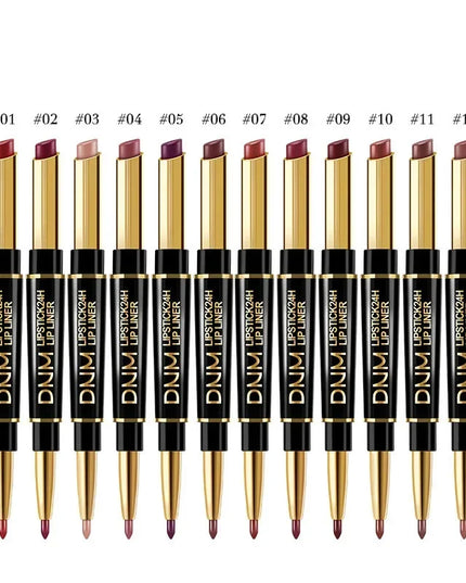 DNM Double-ended Matte Lipstick Pencil Non-stick Cup Long Lasting Lipstick Lip Liner Waterproof 2 In 1 Lip Stain Pencil Makeup