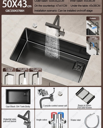 304 Stainless Steel Kitchen Sink Black Single Bowl Thickened Material Wear-Resistant Vegetable Workstation Drainage Accessories