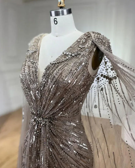 Serene Hill Turquoise Mermaid Evening Dresses Gowns 2025 with Beaded Cape Sleeves Design Customize Wedding Party BLA72168A