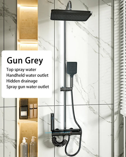 Bathroom Shower System Sets Piano Button Ambient Light Digital Display Pressurization Rain Faucets Shower Set