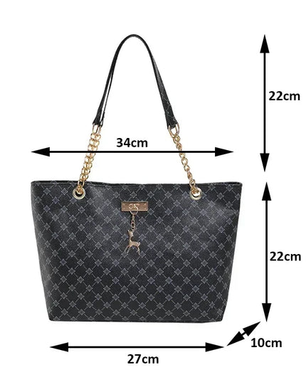 1pcs Fashionable Large Capacity Handbag Texture PU Leather Tote Women Bag with Hanging Accessories Shoulder Bag