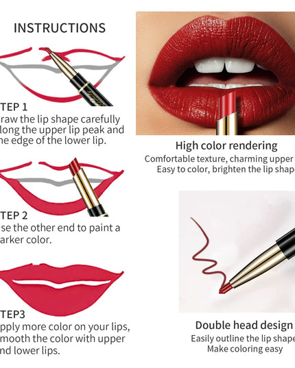 2 IN 1 Lip Liner Waterproof Nude Matte Lipstick Pencil Sexy Red Long Lasting Double Ended Lipliner Makeup Cosmetics For Women