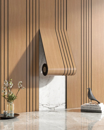 Thickened Roll 3D Stereo Grille Wood Veneer Wall Panel Self-Adhesive Wallpaper Decoration Living Room Background Wall Wall Sticker DIY Cutting