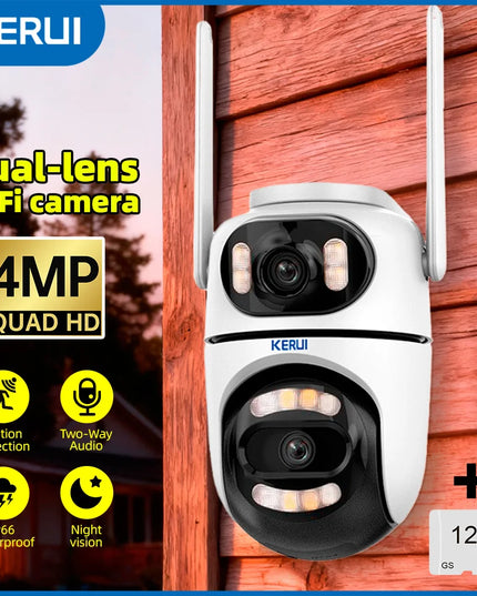 KERUI Icsee Outdoor Wireless 4MP WiFi IP Camera Dual Lens Dual Screen Home Security CCTV Video Surveillance Human Detect