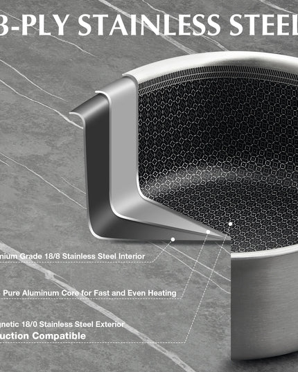 KOCH SYSTEME CS Hybrid Nonstick Stainless Steel Saucepan Set, 1QT & 2QT Triply Stainless Steel Saucepan Set