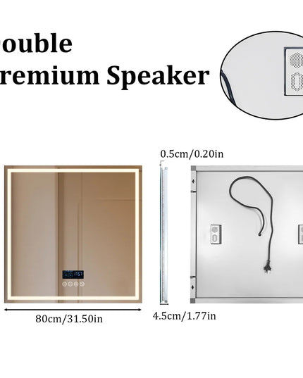 LUVODI Large Illuminated Bluetooth Bathroom Mirror Rectangle Anti-fog LED Bathroom Vanity Mirror with Bluetooth Speaker 3 Color