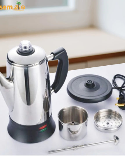 Electric Coffee Percolator 1.8L 12 Cup Stainless Steel Pot Urn Kettle Keep Warm Reusable Filter Basket Home Office Coffee Maker