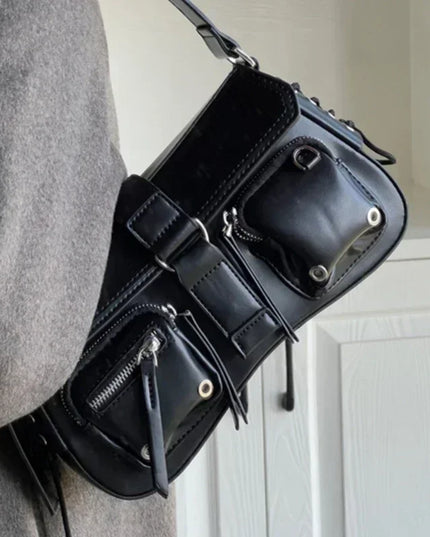 Y2K Korean Women Harajuku Vintage Gothic Black Hand Bag Aesthetic Elegant Punk Wallet Purse Handbags Shoulder Trend Tote Bags