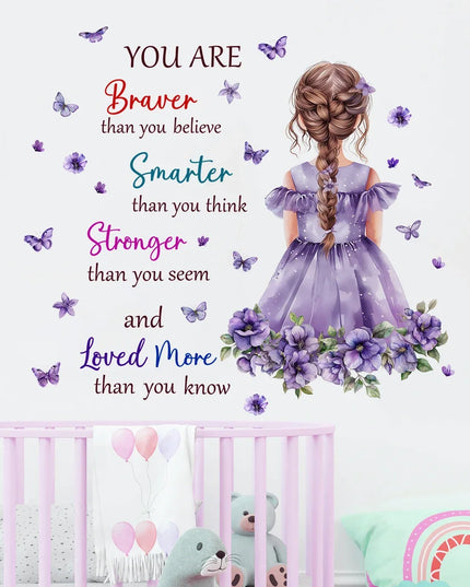 1Pc Cartoon Purple Flower Girls Text Wall Sticker Bedroom Decoration Items Living Girl Room Decor Kids Room Wall Decals Art