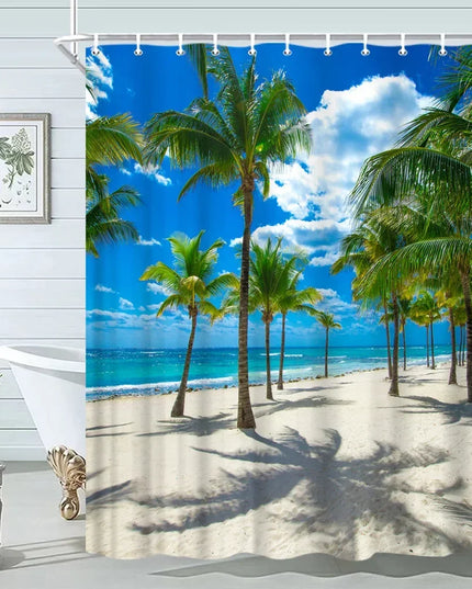 Seashell Shower Curtain Summer Beach Starfish On The Coastal For Bathroom Curtain Polyester Fabric Bathroom Accessories Set