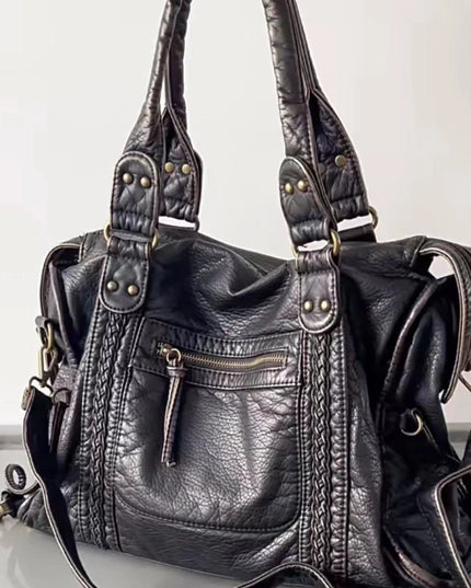 Y2K Spicy Girl One Shoulder Crossbody Bag Vintage Washed Leather Motorcycle Bag Large Capacity Bag