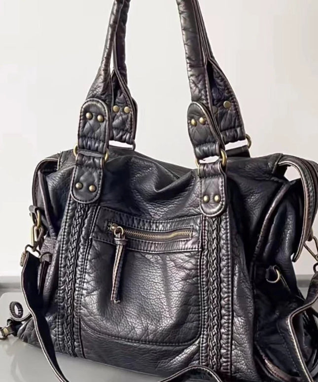 Y2K Spicy Girl One Shoulder Crossbody Bag Vintage Washed Leather Motorcycle Bag Large Capacity Bag