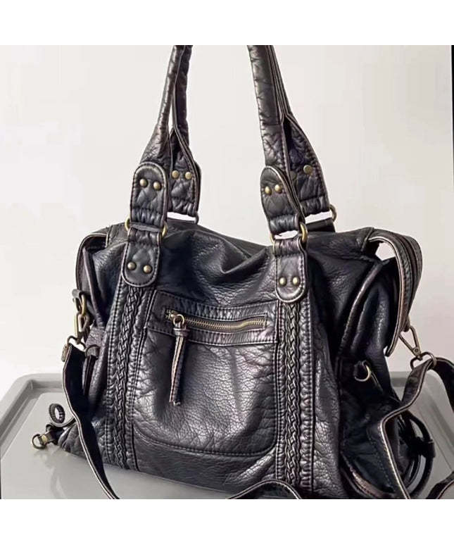 Y2K Spicy Girl One Shoulder Crossbody Bag Vintage Washed Leather Motorcycle Bag Large Capacity Bag