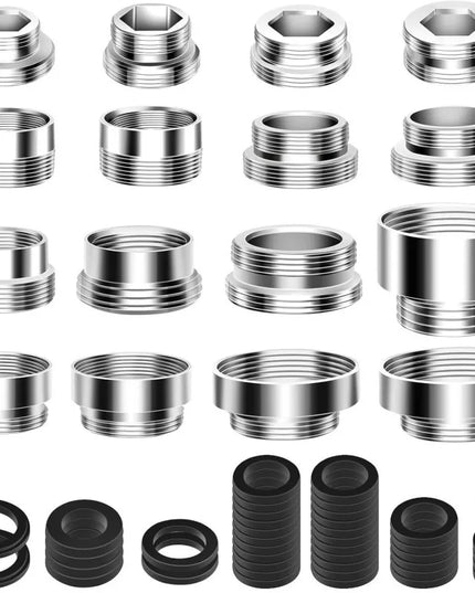 【16 Pcs Adapters + 32 Seals】Universal Faucet Adapter Set, Thread Converter for Kitchen Bathroom Sink Nozzle Accessories