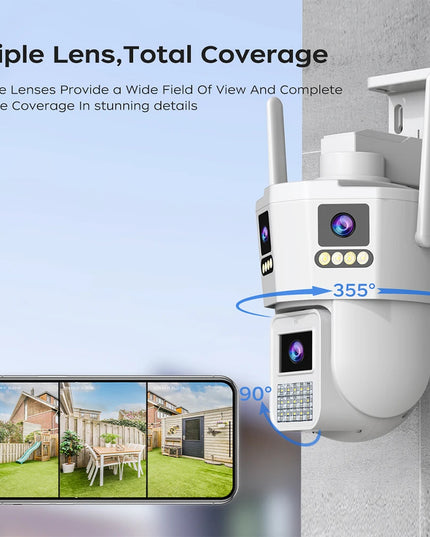 JOOAN 6K 12MP WiFi Outdoor Camera Three Len AI Motion Tracking PTZ  Video Camera Security Protection Waterproof Surveillance