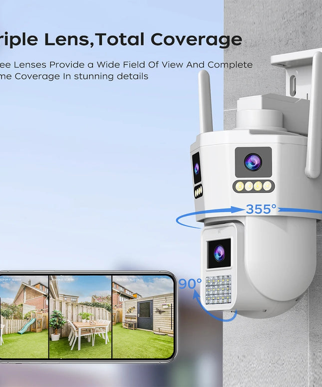 JOOAN 6K 12MP WiFi Outdoor Camera Three Len AI Motion Tracking PTZ  Video Camera Security Protection Waterproof Surveillance