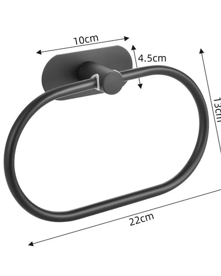Stainless Steel Towel Holder Self-adhesive Bathroom Towels Rack Black Washhand Hanger Ring Rail Bar Kitchen Storage Accessories