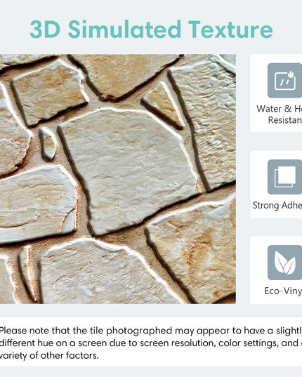 3D Tile Stickers, 3D Faux Stone Textures, Matte, 30cm x 30cm, Water and Mold Resistant, for Living Room, Kitchen Wall Update