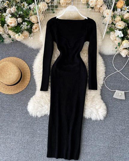 Dresses For Women 2026 Sexy Strapless Ribbed Knitted Bodycon Dress Women Winter Long Sleeve Midi Sweater Dress Clothes