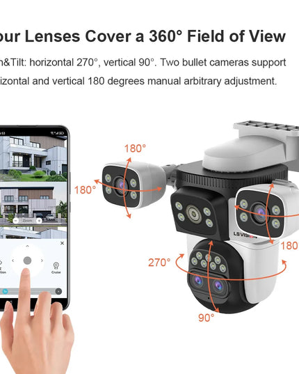 LS VISION 20mp 3 Screens Outdoor Surveillance Camera Wifi Camera 10X Zoom  10k PTZ Auto Tracking Two-way Audio Cctv Cam