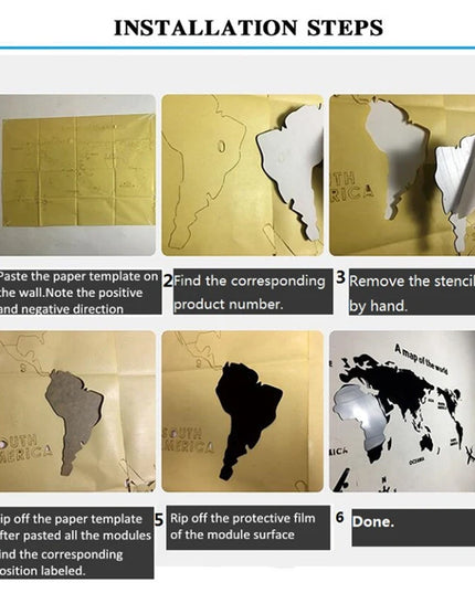 World Map Wall  3D Acrylic Wall Stickers Three-dimensional Mirror Stickers Bedroom Office Background Wall Decoration Stickers