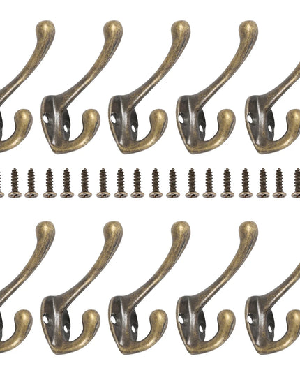 10/20Pcs Coat Hooks Wall Mounted Heavy Duty Dual Coat Rack Bronze Vintage Clothes Hanger With Screw for Door Coat Hooks Bathroom