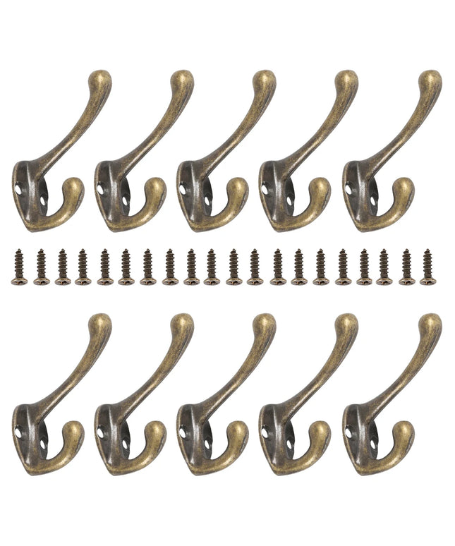10/20Pcs Coat Hooks Wall Mounted Heavy Duty Dual Coat Rack Bronze Vintage Clothes Hanger With Screw for Door Coat Hooks Bathroom