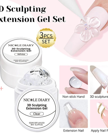 NICOLE DIARY White Non Stick Hand Extension Gel Nail Polish For 3D Shaping Carving Flower DIY Nail Art Extension Acrylic