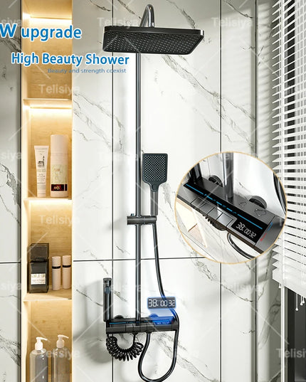 Bathroom Shower System Sets Piano Button Ambient Light Digital Display Pressurization Rain Faucets Shower Set