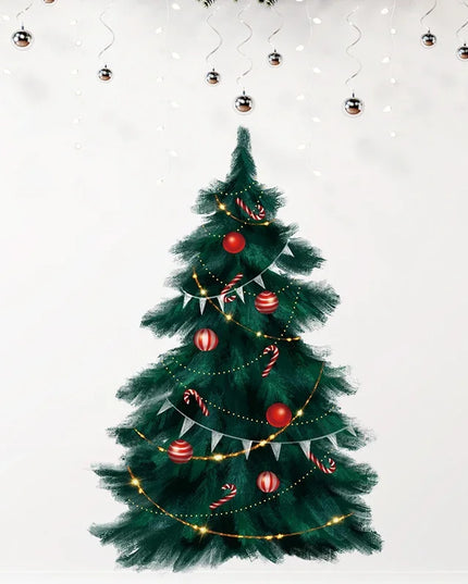 95cm Tall Large Deep Green Christmas Tree Merry Christmas Wall Stickers for Living Room Bedroom Kitchen Festival Decorative PVC