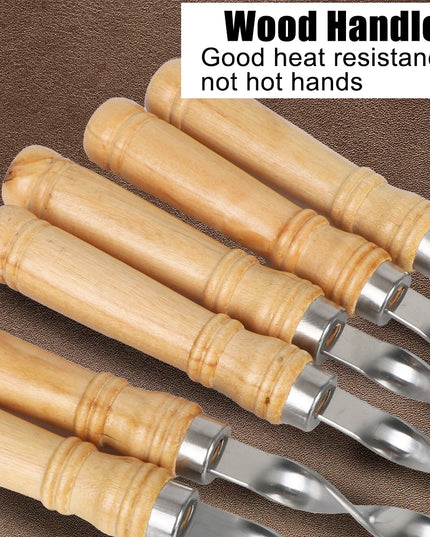 6Pcs Long Handle Shish Kebab Wood BBQ Fork Stainless steel Outdoors Grill Needle Barbecue Grill Stick 55cm 21.65" BBQ Skewers