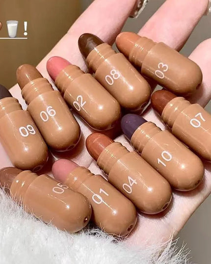 ‌10 Color Smooth Brown Toned Capsule Lipstick Set Lasting Matte Velvet‌ Mini Lip Balm Smudge Proof Highly Pigment Lip Makeup Kit