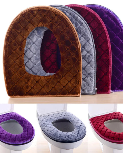 Bathroom Toilet Seat Cover Soft Winter Warm Plush Cushion O-shaped Washable Toilet Lid Cushion Household Supplies 37cm×44cm