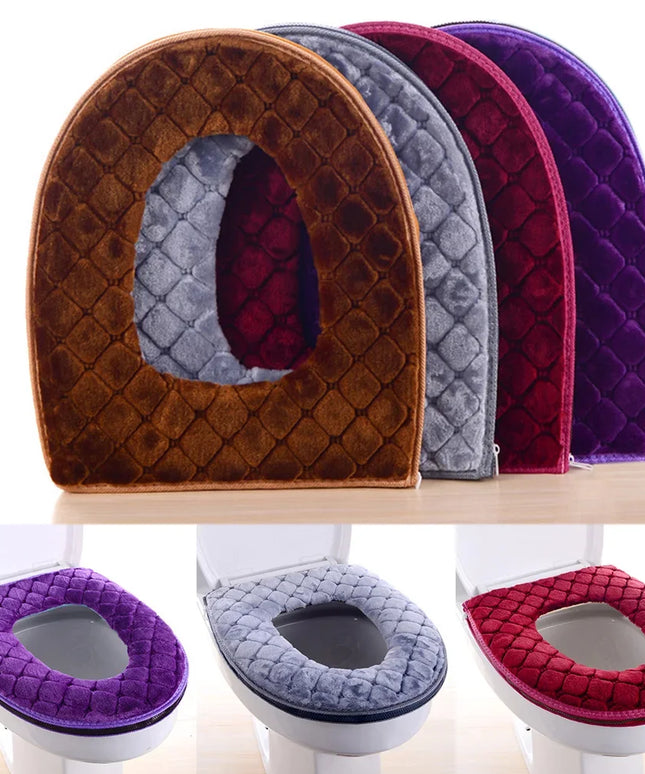 Bathroom Toilet Seat Cover Soft Winter Warm Plush Cushion O-shaped Washable Toilet Lid Cushion Household Supplies 37cm×44cm