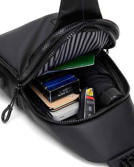 Multifunctional chest bag, men's cross bag with USB charging port and adjustable shoulder strap, suitable for daily commuting