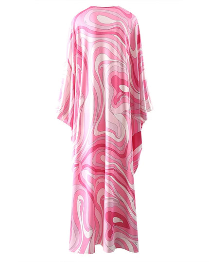 Elegant Loose Robe Dresses Autumn Women Colorful Striped Printing Fashion Batwing Sleeve Party Vacation Casual Vestidos