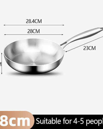 304 Stainless Steel Frying Pan NonStick Pan Fried Steak Pot Uncoated Kitchen Cookware For Gas Stove and Induction Cooker