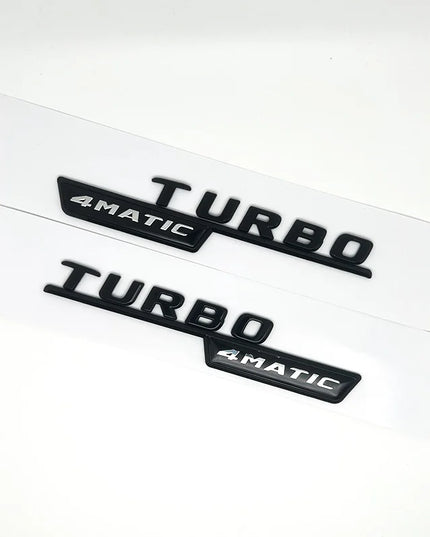 2pcs Car Letters Fender Trim Badge Turbo 4matic Plus Emblem Sticker For Mercedes AMG A45 CLA45 C117 GLA45 GLE53 X247 Accessories