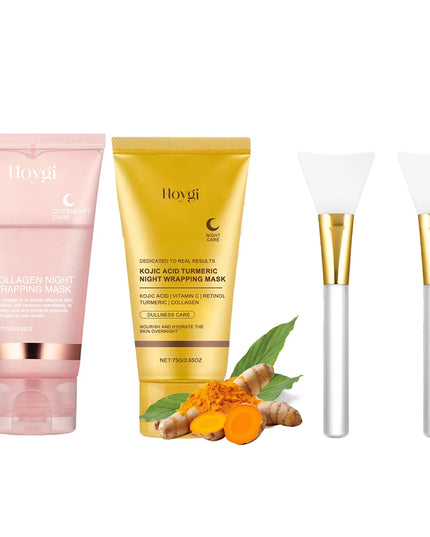 2pcs Collagen Overnight Facial Mask Deep Pore Cleansing Peel off Oil Control Turmeric Night Face Mask for Skin Care