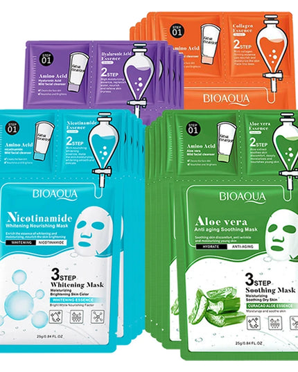 5pcs BIOAQUA Hyaluronic Acid Collagen Face Mask Sets Moisturizing Anti-aging Whitening Facial Masks Skin Care Products