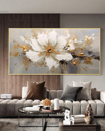 Abstract Flower Oil Painting on Canvas Large Wall Art Minimalist Floral Art Custom handmade Painting White Decor For Living Room