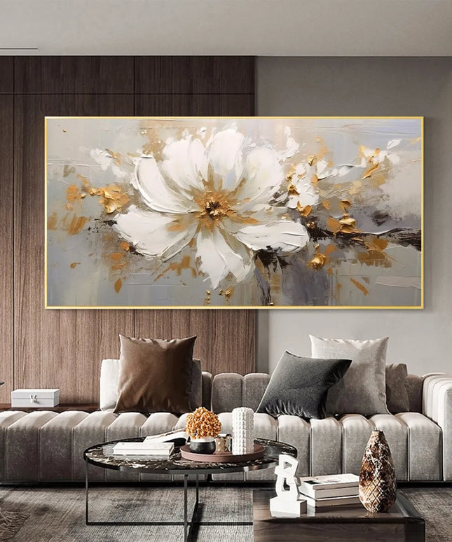 Abstract Flower Oil Painting on Canvas Large Wall Art Minimalist Floral Art Custom handmade Painting White Decor For Living Room