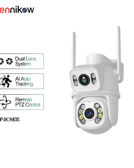 WIFI Camera 4K 3MP iCSee PTZ Dual Lens Dual Screen IP Camera Outdoor 4MP HD AI Human Detection Auto Tracking CCTV Surveillance