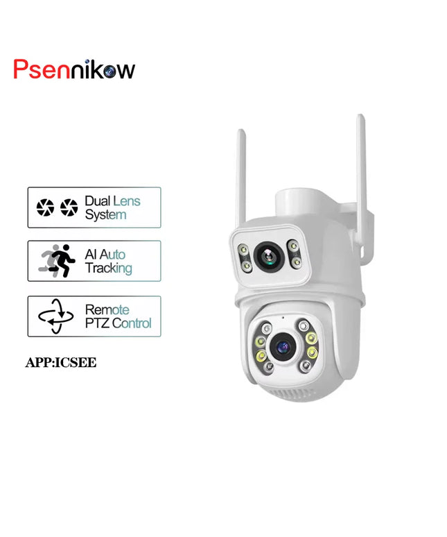 WIFI Camera 4K 3MP iCSee PTZ Dual Lens Dual Screen IP Camera Outdoor 4MP HD AI Human Detection Auto Tracking CCTV Surveillance