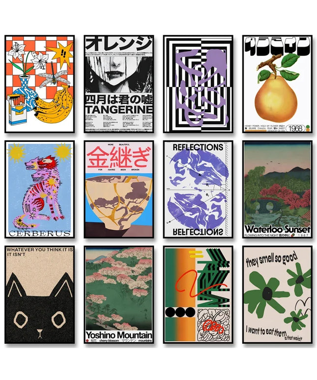 Vintage Classic Posters Retro Abstract Canvas Print Mid Century Wall Art Canvas Painting for Living Room Bedroom Home Decor