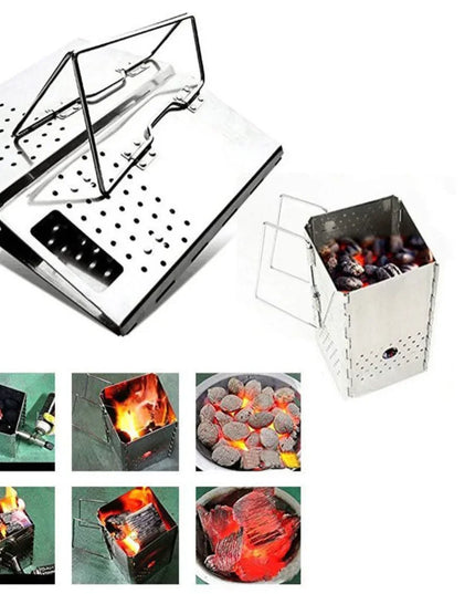 Portable Charcoal Starter Stainless Steel Outdoor Barbecue Grill Fire Starter Folding Carbon Stove BBQ Grill Heating Stove