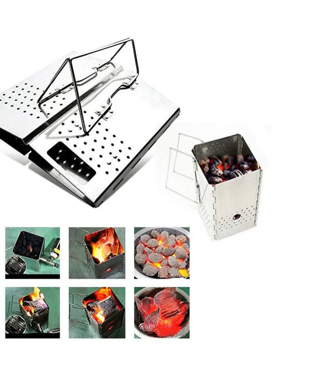 Portable Charcoal Starter Stainless Steel Outdoor Barbecue Grill Fire Starter Folding Carbon Stove BBQ Grill Heating Stove